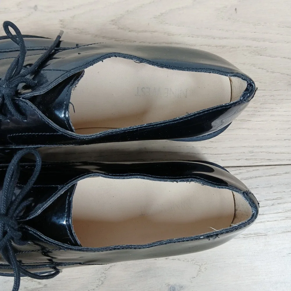 Nine West Barbieri Loafers Womens 9.5M Black Patent Platform Lace Up